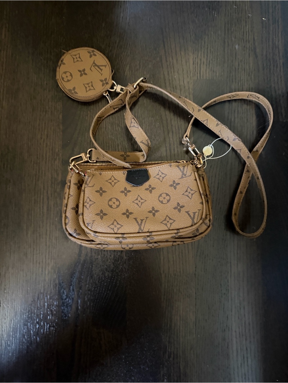 Generic Brown Monogram Crossbody with Coin Pouch with a Louis Vuitton Print